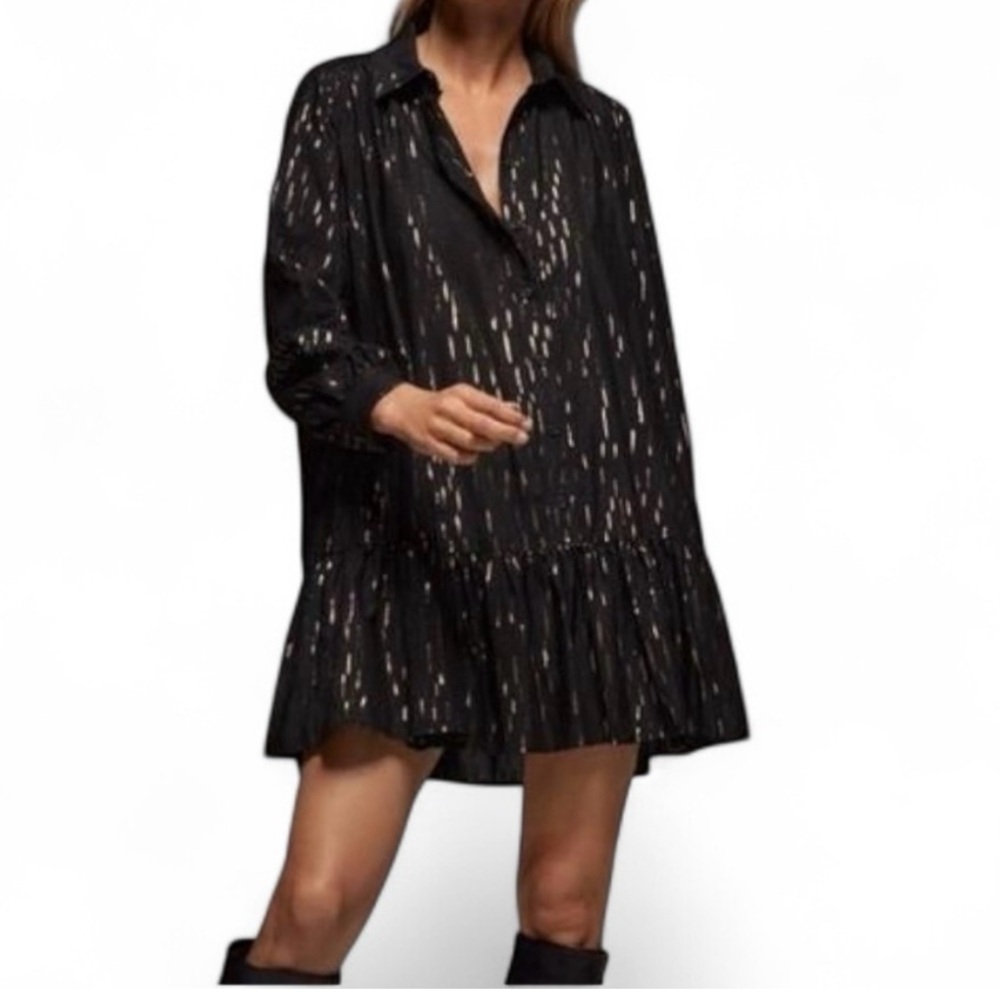 Zara Black Dress Shirt with Gold metallic